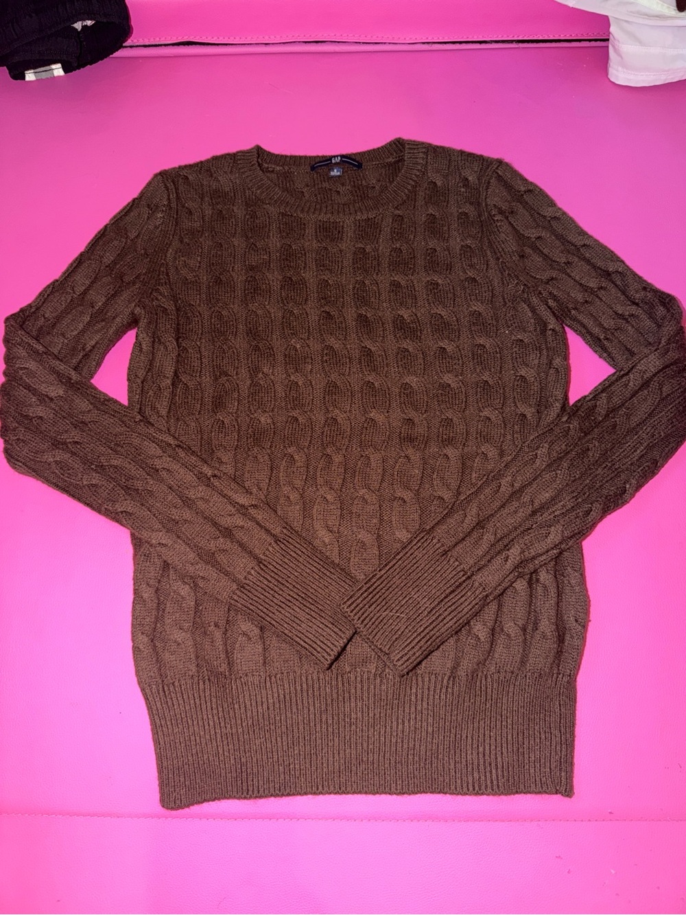 Vintage GAP Cable Knit Sweater Made In Hong Kong Size S Chocolate Brown Pullover
